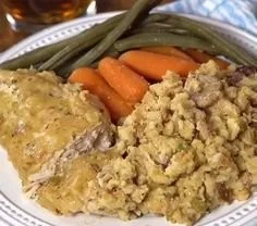 Delicious crock pot chicken and stuffing prepared for a cozy family dinner