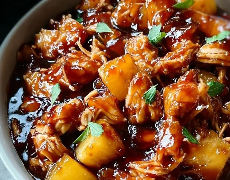 Sweet Hawaiian Crockpot Chicken recipe with juicy chicken and tropical flavors